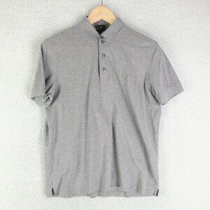 Hugo Boss Polo Mens Small Gray Pima Cotton Short Sleeve Ringer Knit Stretch